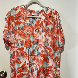 🛍️ Koret Women's Vibrant Abstract Blouse - Red, Blue, and White